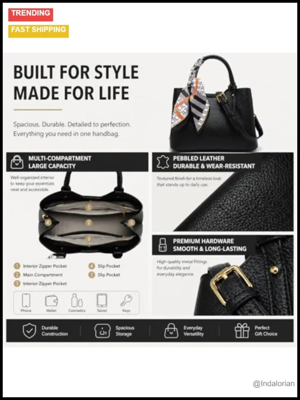 Waterproof Faux Leather Top Handle Shoulder Bag with Wallet Function